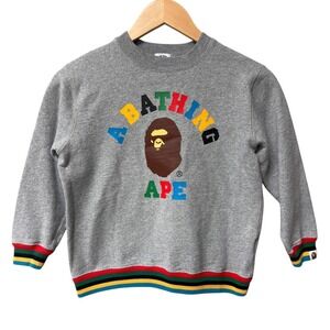 Bape Kids A Bathing Ape Gray Big Ape Head Logo Crewneck Sweatshirt Kids Size 7-8